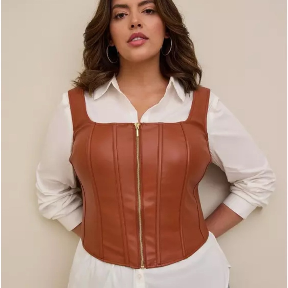 Torrid Tan Faux Leather Zip-Up Corset